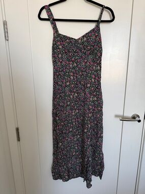Zara Black Maxi Dress with Pink Floral Print